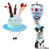 Kingsie 犬 誕生日帽子 バンダナ 2個セット 可愛い ろうそく ケーキ型ハット かぶりもの よだれかけ 写真撮影 バースデー お誕生日 パーティー 変身 コスプレ コスチューム ペット用品 (ブルー)