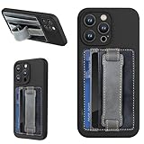 スマホスタンド カード入れ 落下防止 ハンドストラップ カードケース 手帳型 カードポケット スマホカードケース 貼り付け カード収納ケース SUICA 定期入れ カード最大4枚収納 スマホ 背面 カードホルダー PUレザー 軽量 スリム 片手操作便利 iPhone, android 全機種対応 携帯ステッカーポケット クレジットカードホルダーケース(ブラック)