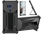 対応 ZenFone 3 (ZE552KL)ZE520KL 用 ケース [1枚 9H+硬度強化 ガラスフィルム] 硬質PC＋軟質シリコン 耐衝撃性 [手持ち固定＋磁気吸着サポート] ZJBB Black