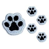 ワッペン シールタイプ 小さめ 刺繍 猫 肉球 ホワイト×ブラック 足あとモチーフ 5枚セット 全14種 カラフル NYANDELMO ND-0222-R02-B