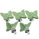 Ltvystore Green Cute Butterfly Porcelain Ceramic Knobs/Pull/Handle for Door Kitchen Cabinet Cupboard