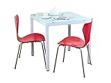 2人用 10mm厚　強化ガラスダイニングテーブル（ホワイト）+セブンチェア（レッド）2脚付き　3点セット　75x75cm
