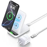 置くだけ充電器 最大15W出力 QC3.0 急速充電器1個 ・Type Cケーブル*スタンド機能付き iPhoneアダプター (Qi認証) ワイヤレス充電 USB コンセント iPhone 16/15/14/13/12シリーズ 、Galaxy S24/S23/S22他のQi機種対応 ホワイト