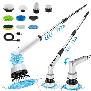 J JINPEI 【新登場】電動お掃除ブラシ バスポリッジャー デッキブラシ 【10in1＆電池残量表示＆IPX7防水】10つの替えブラシ 