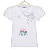 子供服 女の子 半袖 Ｔシャツ 女児 トップス 無地 ブラウス 可愛い ガールズ 通園 ルームウエア カジュアル (ホワイト（小花）, 140)