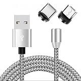 AQUALOACH マグネット式 充電ケーブル Type-C/Micro USB 急速充電対応 高耐久ナイロン編み 2端子セット【1m】 (シルバー)