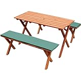 Rocking Table(ロッキングテーブル)  ピクニックテーブル 3点セット 120幅 ブラウン クッション(グリーン)付き RPT-120BR-C-GR