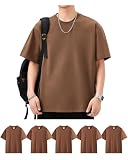 [SHOREKEEPER] 6.8OZ tシャツ メンズ 半袖 綿100% 5枚組 プレミアム インナーシャツ ゆったり ティーシャツ 丸首 無地 抗菌防臭 肌着 オールシーズン 複数色選び 男女兼用 (JP, アルファベット, L, コーヒー(5枚組))