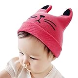 【 Kids猫ひげニット帽】FREEサイズ　猫　ゆるかわ　ニット帽　キャップ　ベビー (ピーチ)