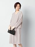 Angeliebe エンジェリーベ マタニティ ワンピース 授乳口付き Vネック ドロ―ストリング ワンピ 妊婦服 産前 産後 長袖 M ～ L グレージュ 22068 22068202