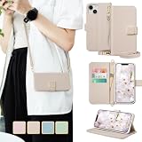 LULUYOUWEI For iPhone 14 ケース 手帳型 ショルダー おしゃれ iPhone14 アイフォン14 かわいい ストラップ 人気 いPhone 14 ケース シンプル 斜めがけ アイホン14 携帯ケース 財布型 軽量 薄型 耐衝撃 エレガント レディース あいほん14 カバー 肩掛け カード収納 スタンド機能 横置 マグネット式 高級PU 肌感レザー 女性 首かけ アプリコット