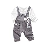 Tovadoo 子供服 ベビー服 男女共用 トップス+サロペット 多色 セットアップ 長袖 秋冬 麒麟柄 キャラクター柄 可愛い 部屋着 保育園