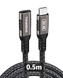 TOMSING USB Type C 延長ケーブル 0.5m【PD240W/5A急速充電・20Gbps高速転送・4K@60Hz映像出力】USB3.2 Gen2 タイプc 延長コード Type-C オス-メス ナイロン編み スマートフォン/タブレット/ゲーム機/ノートパソコンの機種に対応(鉄灰色(PQ068),0.5m(20Gbps+240w))