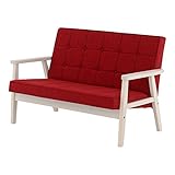 SATO セレノソファ 2人掛けクロス 布レッド 肘ホワイト