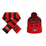NCAA Georgia Bulldogs Striped Rugby Scarf and subarticビーニー帽子2パックバンドル