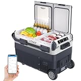 Litake(リテーク) 車載冷蔵庫 40L コンプレッサー式 バッテリー内蔵可能 -20℃～20℃ 急速冷凍 4Way電源対応 アプリ遠隔操作 2室独立温度制御 大容量 DC12V/24V AC100V 低電圧保護 静音 車載家庭両用 庫内灯付 ポータブル冷蔵庫 車中泊 アウトドア LZ-X40K