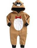 [Vaenait Baby]100%綿ベビー服ロンパースつなぎ肌着カバーオールフード付きHoody Tie Racoon S