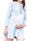 (オーセンティック) AUTHENTIC マタニティ ワンピース 長袖 授乳服 妊婦服 産前 産後 フリル お出かけ フレア (M, ブルー)