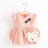 Pojour 夏 1-6歳キッズワンピース 子供かわいいドレス プリンセスドレス 通気 綿 ピンク(70cm)
