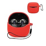 For JBL TUNE FLEX 2 用 ケース 保護ケース カバー 【KONXISA】 ワイヤレスイヤホン ケース シリコン素材 着用しやすい 耐衝撃 防水防塵 ウォッシャブル （カラビナ付き+ストラップ付き ） 装着充電可能 持ち運びがしやすい（レッド）