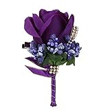 Lovoski ２個　結婚式　花嫁　花婿　クリスタル　シルクフラワー　ブートニエール　コサージュ　造花　全4色選ぶ - 紫色