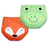 エルフ ベビー(Fairy Baby)ベビー用布おむつ 4重防水 可愛い 再利用可能 通気 トレーニングパンツ 2枚組(きつね+蛙,90)