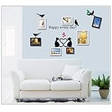 3D Wall Sticker Happy Every Day、Cute Cats and Birds、Heart-shaped、Cartoon Animals Wallpaper Sticker Decoration School & Classroom Decoration Interior Living Room Window Bathroom Toilet Refrigerator Kitchen Corridor Waterproof Sticker Poster 30×45cm