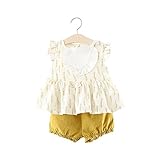 FEVON　セットアップ　ベビー服　女の子　夏　Tシャツ+ショートパンツ　2点セット　トップス　ブラウス　赤ちゃん　女児　ノースリーブ　可愛い　花のプリント　フリル　おしゃれ　短パン　ショーパン　無地