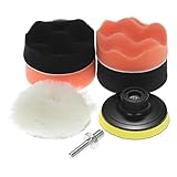 KKmoon 「7点セット」 ポリッシャースポンジキット ポリッシャーパッド 3インチ 80mm 4個研磨パッド+ 1個のウールバッフ+ 1個のシャンク付の接着パッド カーポリッシャー用 洗車 ワック