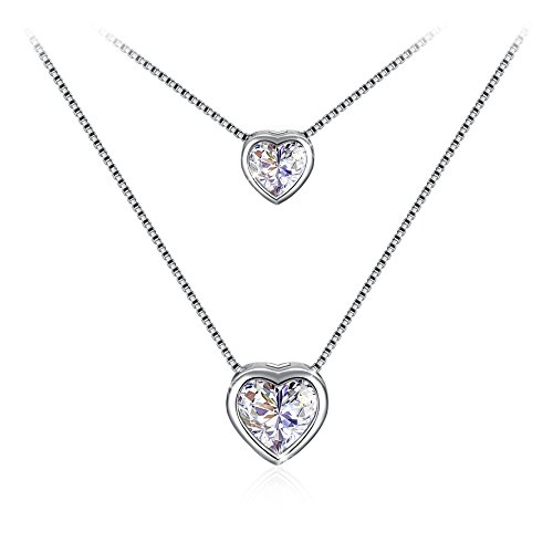 ネックレス·レディース シルバー925 ネックレス ジルコニア ダブルハート♛J.Rosée♛「君と一緒に」クリスマス 誕生日 記念日 プレゼント 45cm