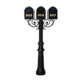 The Hanford Cast Aluminum Triple Mailbox Post System with Fluted Base, 3 Economy Mailboxes, Mounting