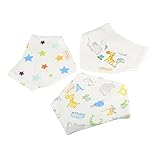 Andux Space ベビー 三角　コットン よだれかけ 3枚組セット YESJJ-01 (Giraffe and Elephant)