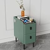 充電ステーションとUSBポート付きナイトスタンド、調節可能なLEDライト付きスマートベッドサイドテーブル、引き出し2つ付きモダンナイトスタンド、ナローサイズ(色:ホワイト、サイズ:長さ35cm/13.7インチ)