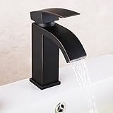 KES Lead-Free Waterfall Vanity Sink Faucet with Rectangular Spout for Lavatory Single Hole, Oil Rubb