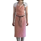 umeluckエプロン リネン カフェ風 おし長さ調節可能 シンプル ポケット付き 家庭用エプロン (ピンク)