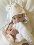 Luxury Soft Organic Bamboo Baby Hooded Towel & Washcloth Gift Set, White Bear, Large Thick Infant & 