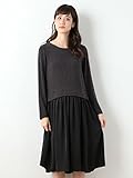 Angeliebe エンジェリーベ 授乳 口 付 ニット × ビンテージ サテン コンビ ワンピース フリー 杢 チャコール × ブラック