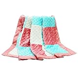 Mila Coral, Aqua and White Patchwork Minky Dot Blanket by Peanut Shell by The Peanut Shell