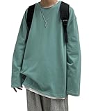 [HONOUR FASHION] tシャツ メンズ 長袖 綿100% 無地 大きいサイズ おしゃれ カットソー ビッグtシャツ コットン ビッグシルエット 春 夏 セージブルー L