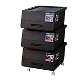 山善(YAMAZEN) 収納ボックス フタ付き 高さ24cm 3段 キャスター付き スモークブラウン YOB-S(SBR)*3C