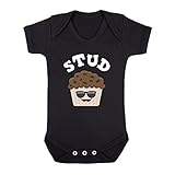(フロソ) FLOSO 赤ちゃん・ベビー用 Stud muffin(モテボーイ)プリント 半袖ボディースーツ ロンパース スリープスーツ ベビー肌着 パジャマ (12-18ヶ月) (ブラック)