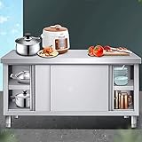 業務用作業台ワークステーション準備テーブル頑丈なステンレス鋼テーブルキッチン作業台キッチンアイランド収納付き