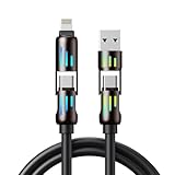 aceyoon USB Type C ライトニング 変換 マルチ 充電ケーブル 1.2M 最大240W カラーライト付き 4in1 ケーブル 超高速充電 Lightning キラキラ タイプC アダプター 光 一本多役 PD対応 for iPhone 16 15 14 for Galaxy 多機種対応 Multi Charging Cable with Breathing Light