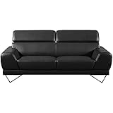 タンスのゲン 2人掛けソファ【6段階可動ヘッドレスト】 幅200cm 高密度ソフトレザー ポケットコイル内蔵 金属脚 モダン シンプル ブラック 31200035 01