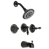 Designers Impressions 651700オイルはブロンズ浴槽シャワーコンボ蛇口 – 3つハンドルデザインとmulti-settingシャワーヘッド – Convertible