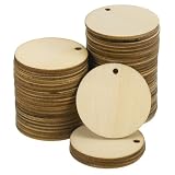 uxcell 100個セット 30mm（1.2"）穴付き未塗装丸型木製円盤 クラフトプロジェクト DIY装飾用吊り札