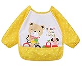 防水のかわいい漫画長袖幼児幼児赤ちゃんのための授乳よだれかけエプロン、0-3歳 (黄)