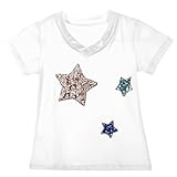 Domybest　子供服　Tシャツ 半袖　キッズ Tシャツ　トップス 女の子　ガールズ　星　Vネック 春　夏　秋　通園 日常着　ルームウエア カジュアル　 (5-6歳, ホワイト)