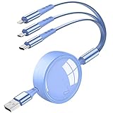 充電ケーブル 3in1 巻き取り式 コード 3A急速充電 3in 1 USB Type C iOS Micro 充電ケーブル 3台同時充電 超高耐久 Phone Android タイプC iPhone 各種対応- 1.2M ブルー