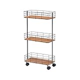 キッチンワゴン 3段 ワゴン ラック 幅40.5 奥行25 キャスター付き アイアン 木製 スチール/ブラック